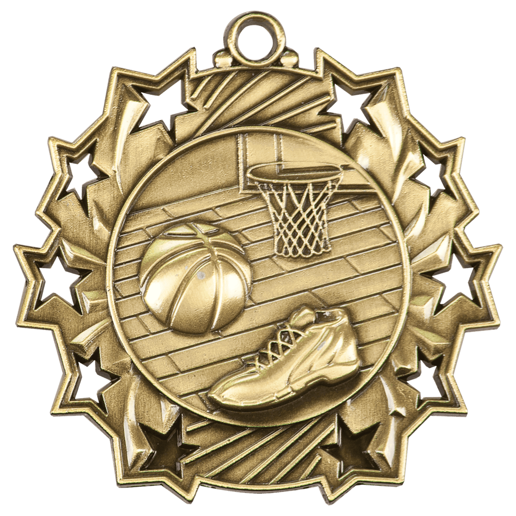 Antique Gold Basketball Ten Star Medal